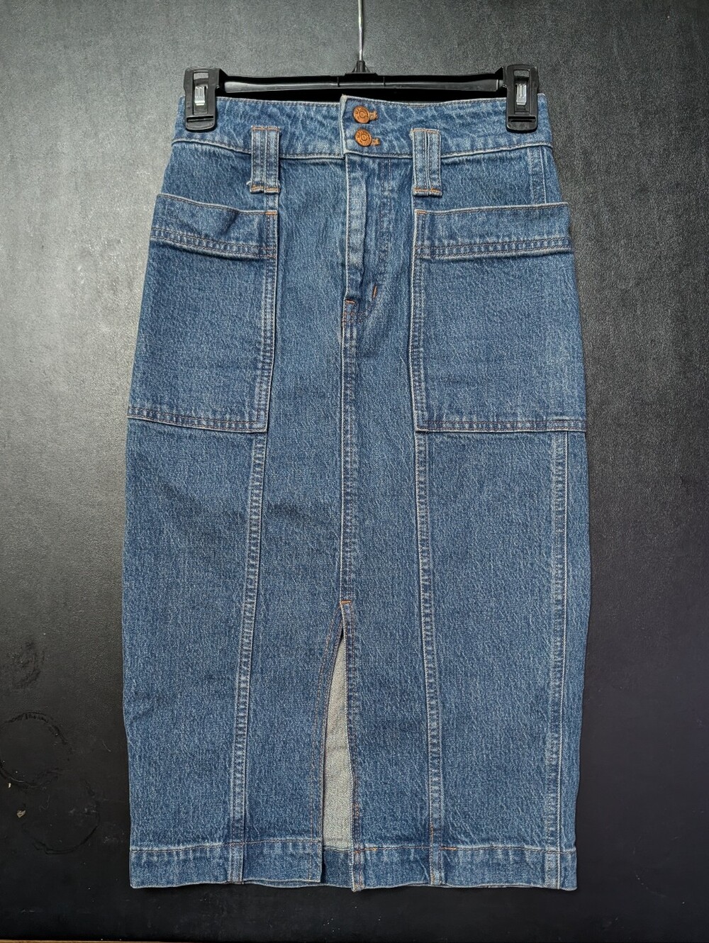 Madewell Blue Denim Midi Skirt with Pockets New Size 23 Small